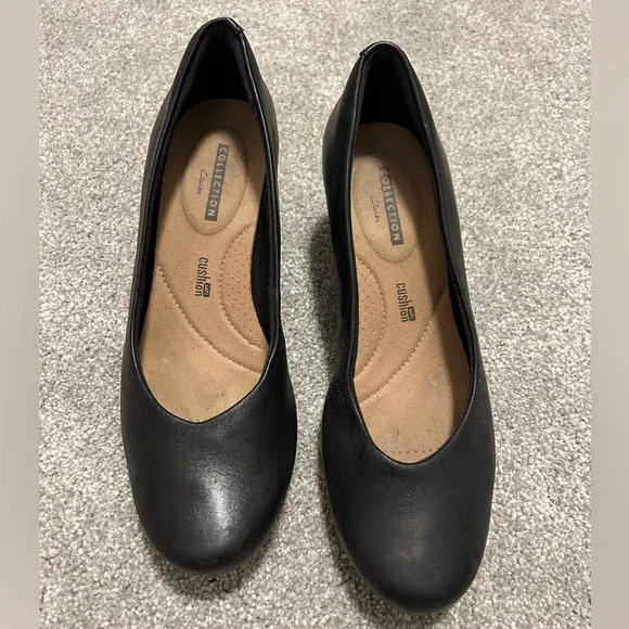 Clark’s Black Leather Wedge Heel Size 6 - Picture 2 of 8